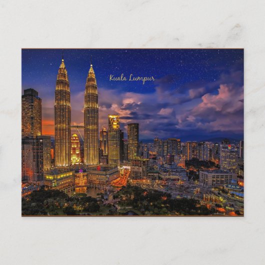 Kuala Lumpur skyline 's nachts Briefkaart (Voorkant)