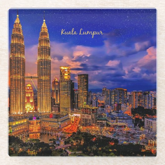 Kuala Lumpur skyline 's nachts Glazen Onderzetter (Voorkant)