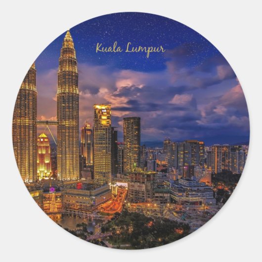 Kuala Lumpur skyline 's nachts Ronde Sticker (Voorkant)