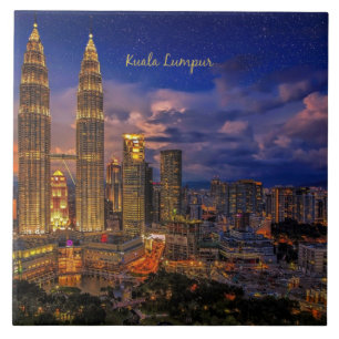 Kuala Lumpur skyline 's nachts Tegeltje