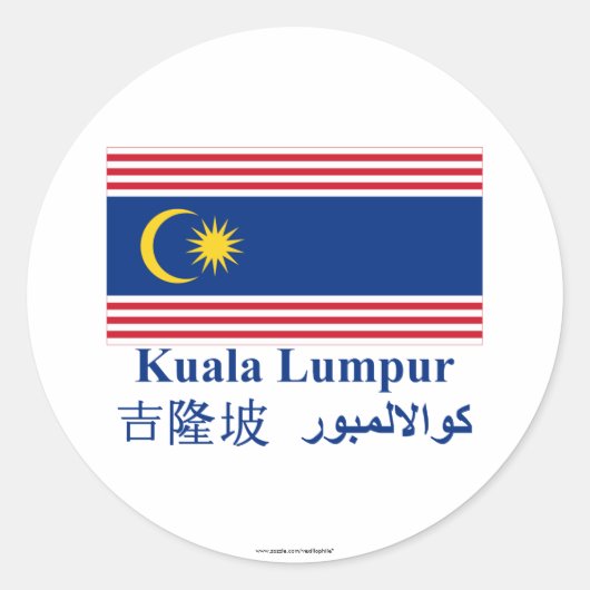 Kuala Lumpur vlag met naam Ronde Sticker (Voorkant)