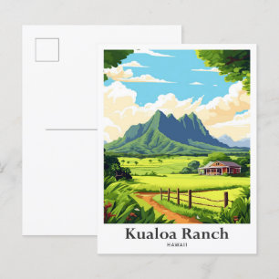 Kualoa Ranch Hawaii Travel Portret Illustratie Briefkaart