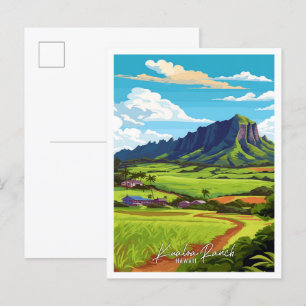 Kualoa Ranch Hawaii vintage reisillustratie Briefkaart
