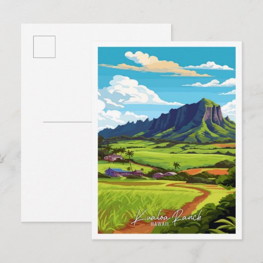 Kualoa Ranch Hawaii vintage reisillustratie Briefkaart (Voorkant / Achterkant)