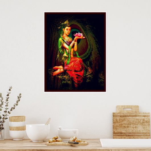 Kuan Yin en de Peacock-vanger Poster (Keuken)