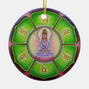 Kuan Yin "Om Mani Padme Hum" kerstversiering Keramisch Ornament