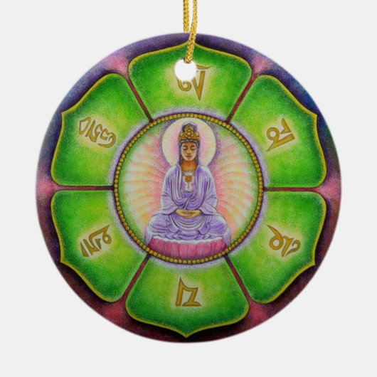 Kuan Yin "Om Mani Padme Hum" kerstversiering Keramisch Ornament (Voorkant)
