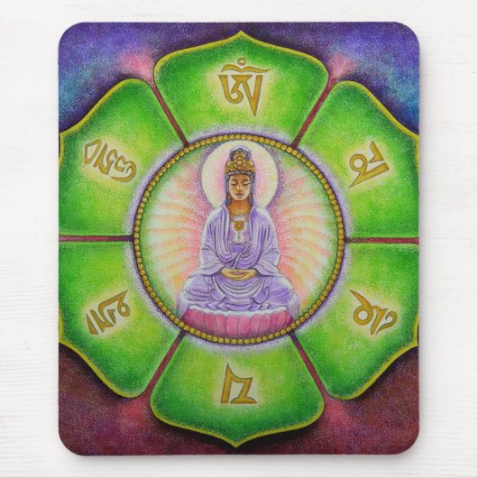 Kuan Yin "Om Mani Padme Hum" Mousepad Muismat (Voorkant)