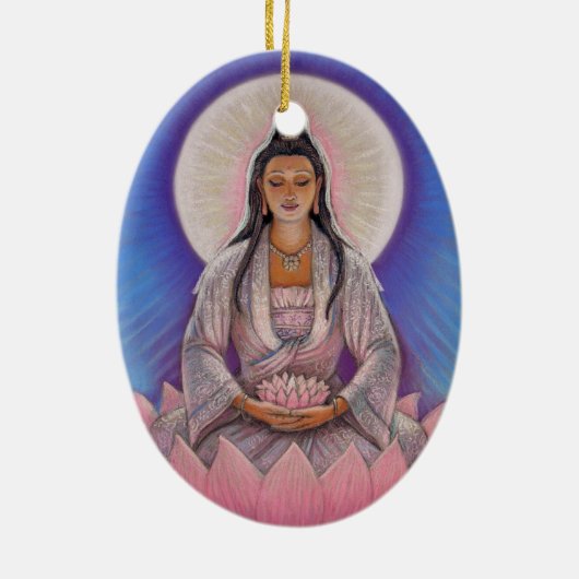 Kuan Yin Oval kerstversiering Keramisch Ornament (Achterkant)
