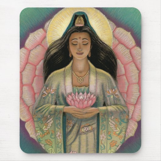 Kuan Yin "Pink Lotus Heart" Mousepad Muismat (Voorkant)