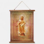 Kuan Yin Wood Topped Wall Tapestry Hangend Wandkleed (Voorkant)