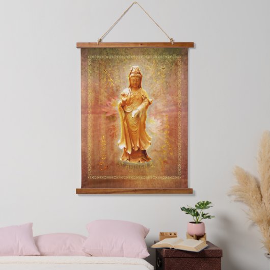 Kuan Yin Wood Topped Wall Tapestry Hangend Wandkleed (Slaapkamer)