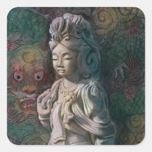 Kuan Yin's Dragon Art Vierkante Sticker (Voorkant)