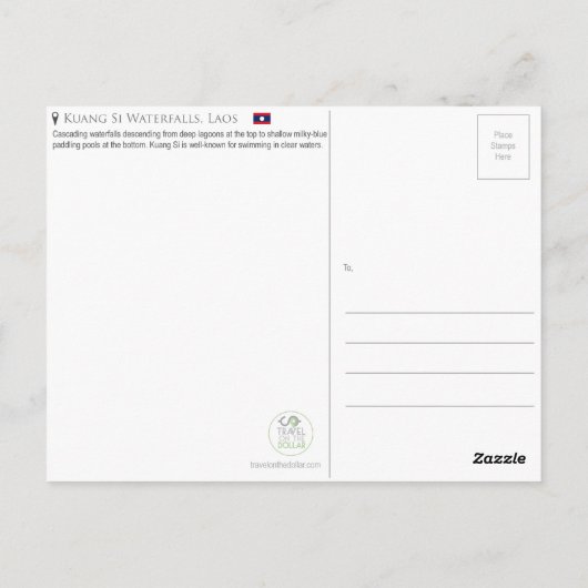 Kuang Si watervallen, Laos Briefkaart (Achterkant)