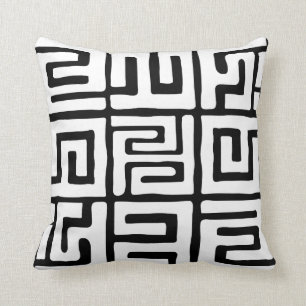 Kuba Cloth Geïnspireerd White Black Geometric Kussen