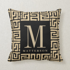 Kuba Cloth Geïnspireerd zand|Zwart monogram Kussen