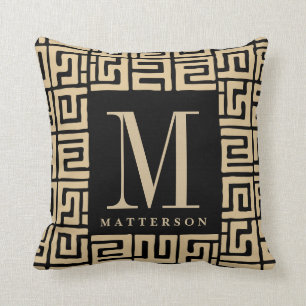 Kuba Cloth Geïnspireerd zand Zwart monogram Kussen