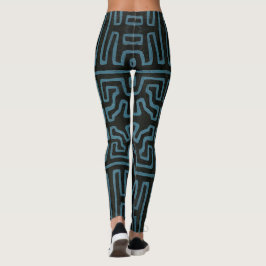 Kuba Cloth Pattern Leggings in Blauwgroen