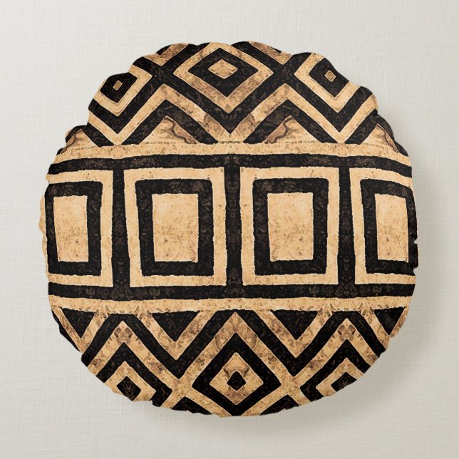 Kuba Cloth Pattern Round Pillow Rond Kussen (Voorkant)