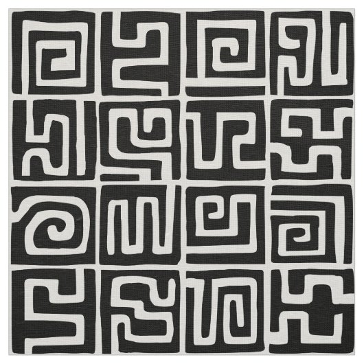 Kuba Style Pattern 071019 - Zwart-wit Stof (Swatch)