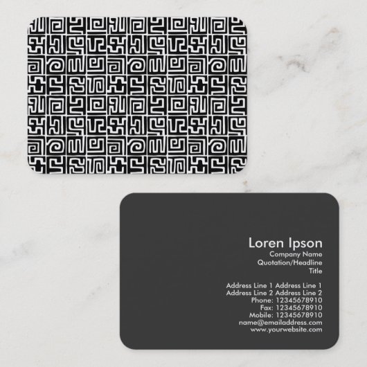 Kuba Style Pattern 071019 - Zwart-wit Visitekaartje (Voorkant / Achterkant)