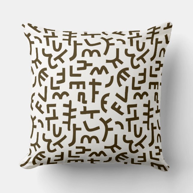 Kuba Style Pattern 121019 - Donkerbruin op wit Kussen (Voorkant)