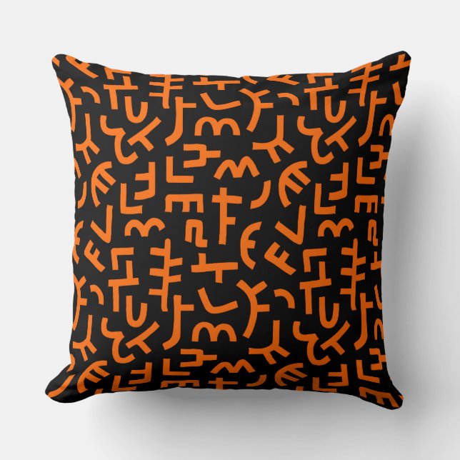 Kuba Style Pattern 121019 - Oranje op zwart Kussen (Voorkant)