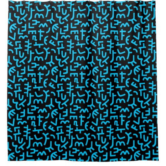 Kuba Style Pattern 121019 - Sky Blue op Black Douchegordijn (Voorkant)