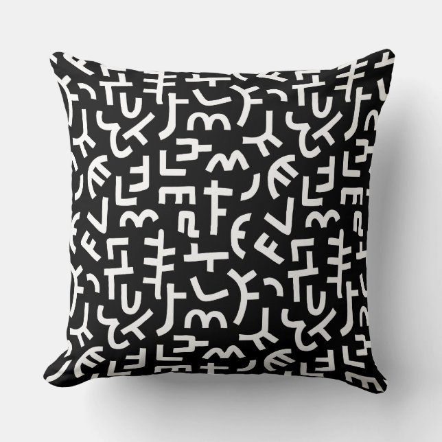 Kuba Style Pattern 121019 - White on Black Kussen (Voorkant)