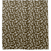 Kuba Style Pattern 121019 - White on Dark Brown Douchegordijn (Voorkant)
