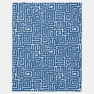 Kuba Style Pattern 280922 - Shibori Blue op White Fleece Deken