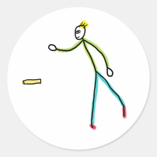 Kubb Spelende Stickman Ronde Sticker (Voorkant)