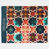 Kubieke bloemen rood bloemenretro patroon fleece deken (Voorkant (Horizontaal))