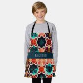 Kubieke bloemen rood bloemenretro patroon schort (Gedragen)