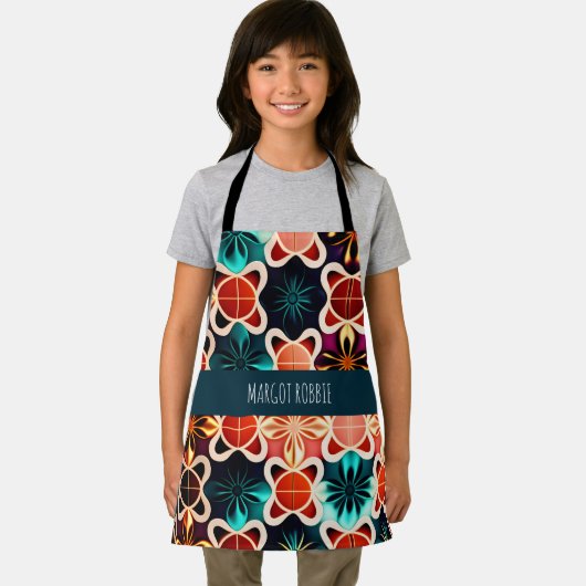 Kubieke bloemen rood bloemenretro patroon schort (Insitu)