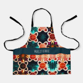 Kubieke bloemen rood bloemenretro patroon schort (Voorkant)