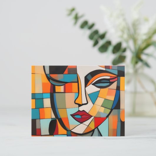 Kubisme Abstract Lady Face Briefkaart (Staand voorkant)