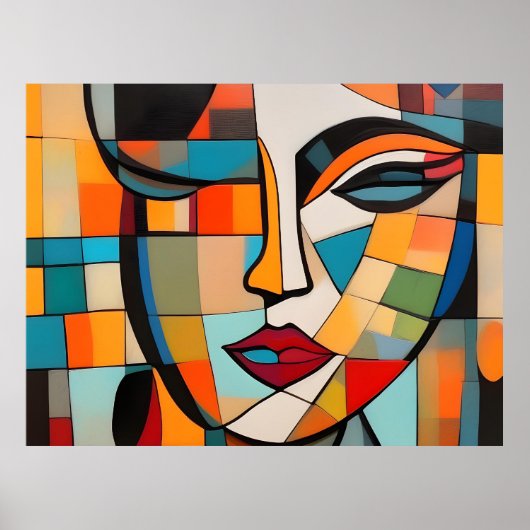 Kubisme Abstract Lady Face Poster (Voorkant)