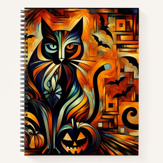 Kubisme Halloween Cat Bullet Line Recept Notitiebo Notitieboek (Voorkant)