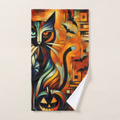 Kubisme Halloween Kat Bad Handdoek (Handdoek)