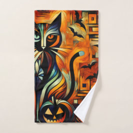 Kubisme Halloween Kat Bad Handdoek