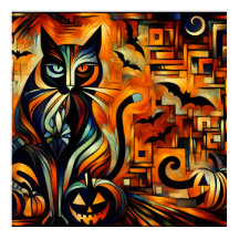 Kubisme Halloween Kat Poster
