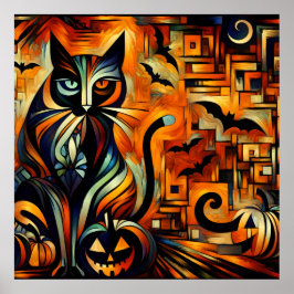 Kubisme Halloween Kat Poster