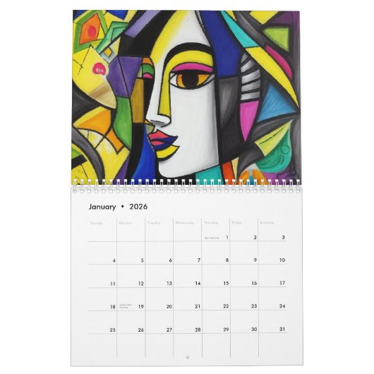 Kubisme in de stijl van Picasso. 2025 Kalender (Jan 2026)
