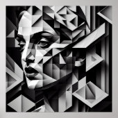 Kubisme Vrouw Zwart-wit Poster (Voorkant)