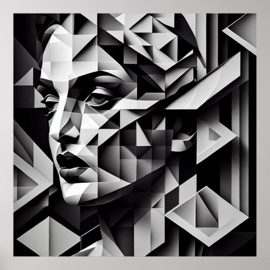 Kubisme Vrouw Zwart-wit Poster (Voorkant)