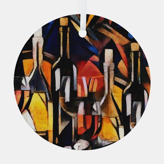 Kubisme Wijn Thema's: Flessen & Druiven Glas Ornament (Achterkant)