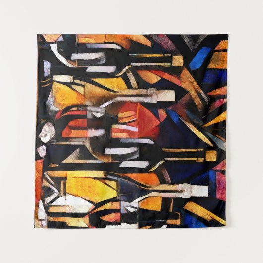 Kubisme Wijn Thema's: Flessen & Druiven Wandkleed (Voorkant (horizontaal))