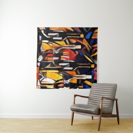 Kubisme Wijn Thema's: Flessen & Druiven Wandkleed (In Situ (horizontaal))