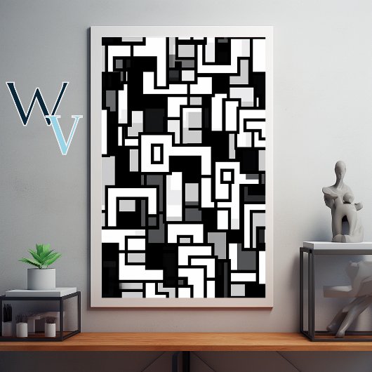 Kubisme Zwarte en Witte Kunst Poster